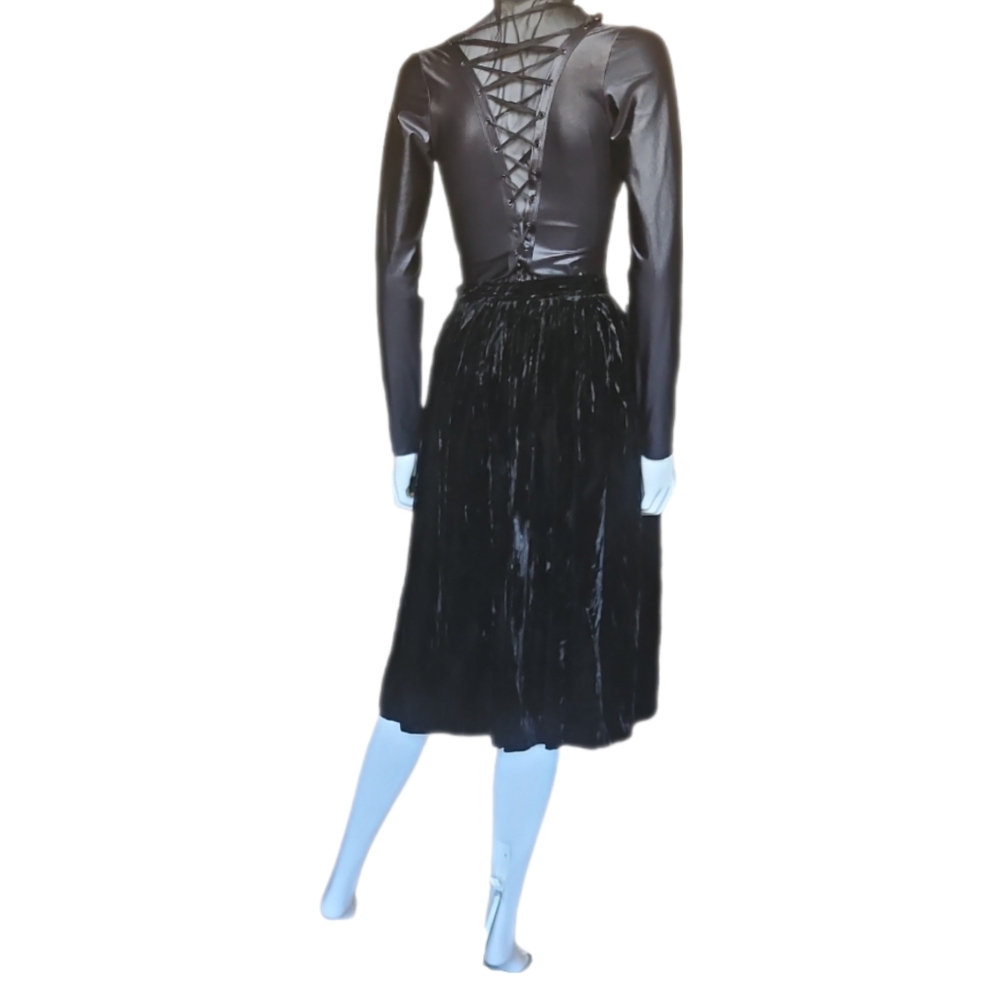 SAINT LAURENT RIVE GAUCHE | Vintage 1970's Black Velvet Midi Length Skirt ~FR 36 - Picture 4 of 6